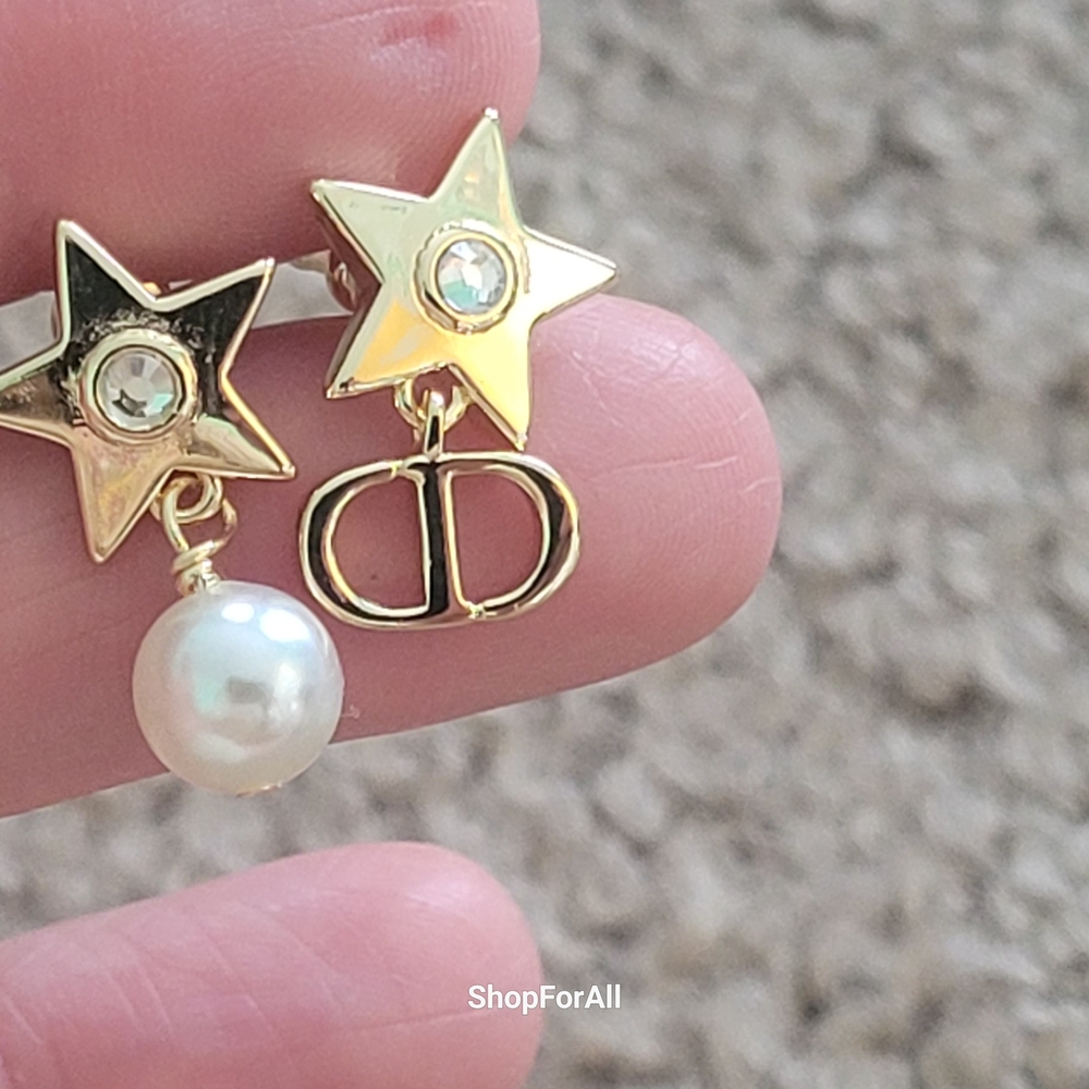 DIOR LUCKY Star Gold -finish Metal And White Pearls - Picture 7 of 14